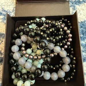 Elegant Beaded Bracelet Set - Black, Gray, Green
